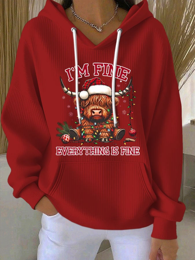 Women's Christmas Highland Cow Print Long Sleeve Top