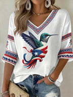 Women's Casual Printed Waffle Top