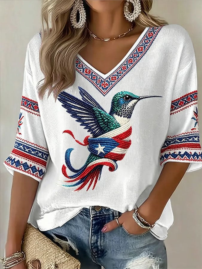 Women's Casual Printed Waffle Top