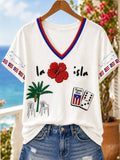 Women's Puerto Rican Print V-Neck Top