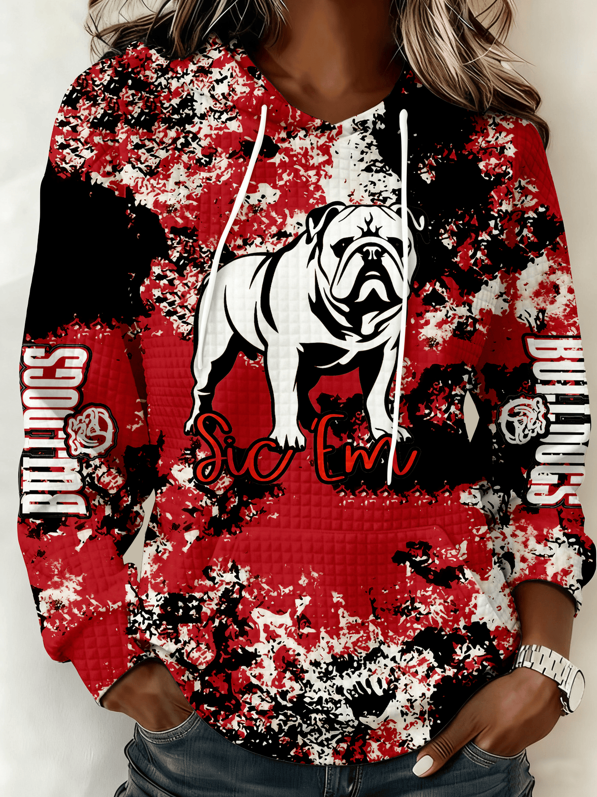 Ladies' hooded football-printed sweatshirt