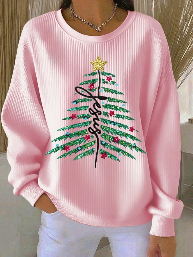 Women's casual Christmas Jesus Christmas tree sweatshirt