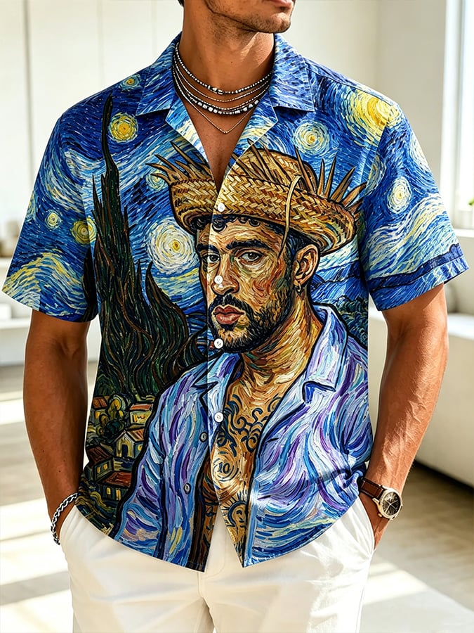 Men's Illustration Art Print Short-Sleeve Shirt