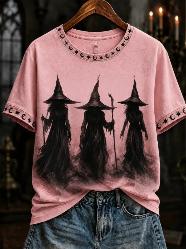 Women's Halloween Witch Print T-shirt