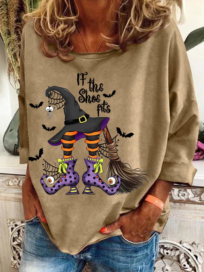 Women's Halloween If The Shoe Fits Printed Crew Neck Sweatshirt