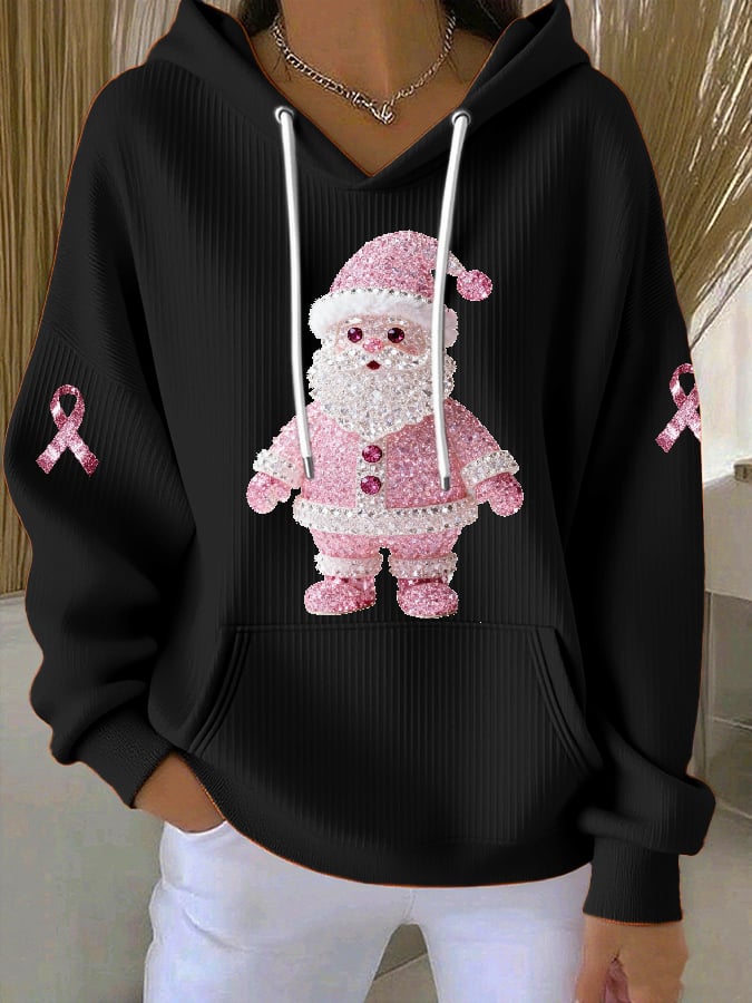 Women's Casual Breast Cancer Awareness Christmas Hoodie