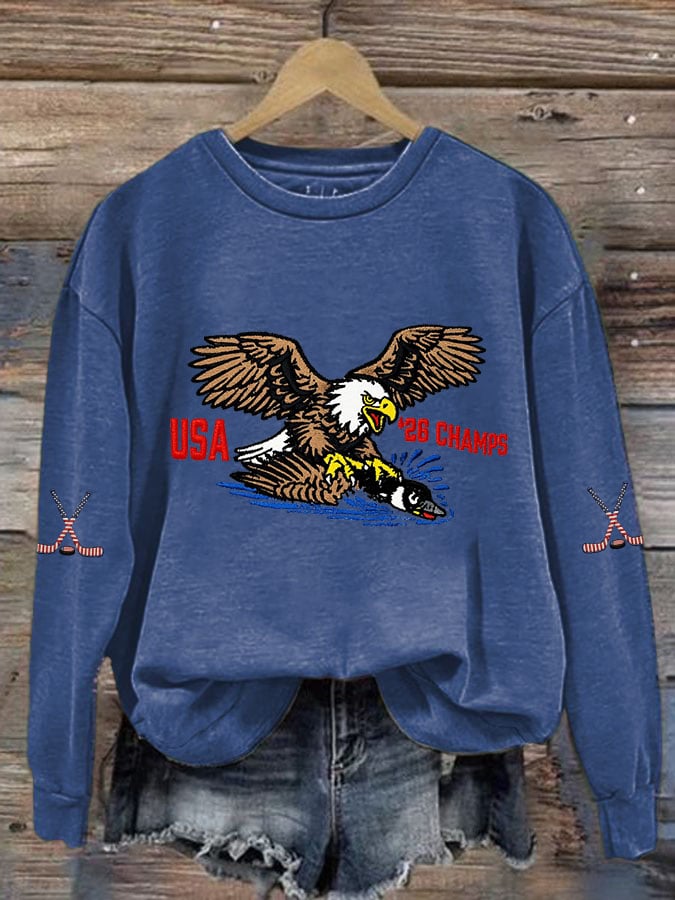 Women's Retro USA Ice Hockey Print Casual Sweatshirt
