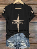 Women's God Wins Print V Neck T-shirt