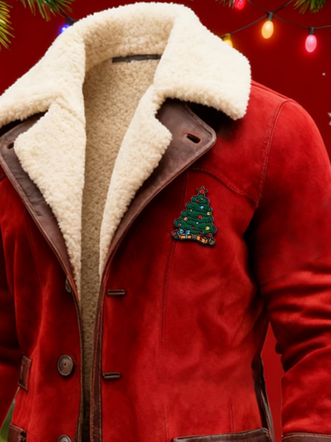Men's Vintage Suede Patchwork Plush Christmas Mid-Length Jacket
