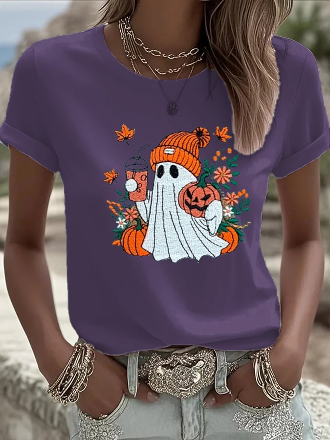 Women's Cute Ghost Printed Casual T-Shirt