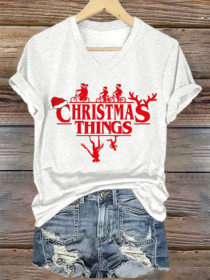 Women's Casual Printed V-Neck T-Shirt