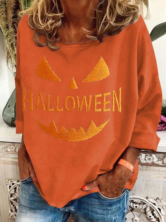 Women'S Halloween Pumpkin Face Sweatshirt