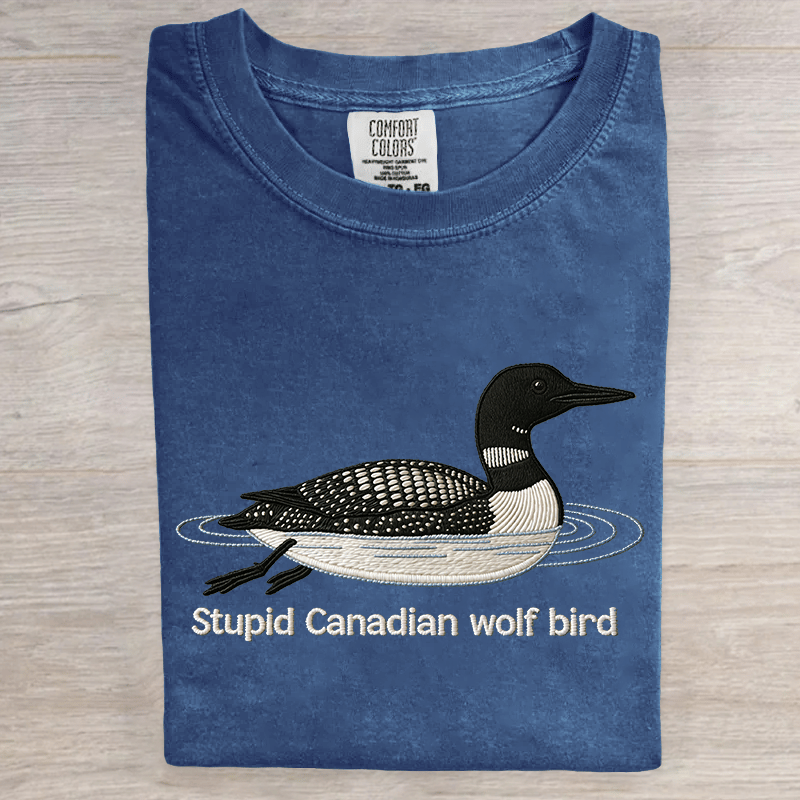 Women's Stupid Canadian Wolf Bird round neck printed casual T-shirt
