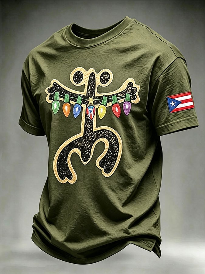 Men's Puerto Rico Christmas Print Casual T-Shirt