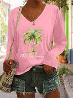 Women's Casual Mele Kalikimaka Printed Long Sleeve T-Shirt