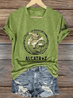 Women's Alligator Alcatraz Print V-Neck T-Shirt