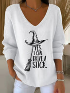 Women'S Witch "Yes I Can Drive A Stick"  Print Drop Shoulder Sweater