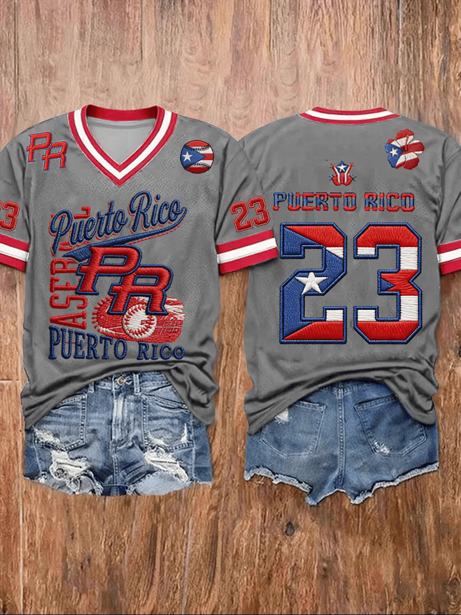 Women's Puerto Rico Baseball  Print T-Shirt