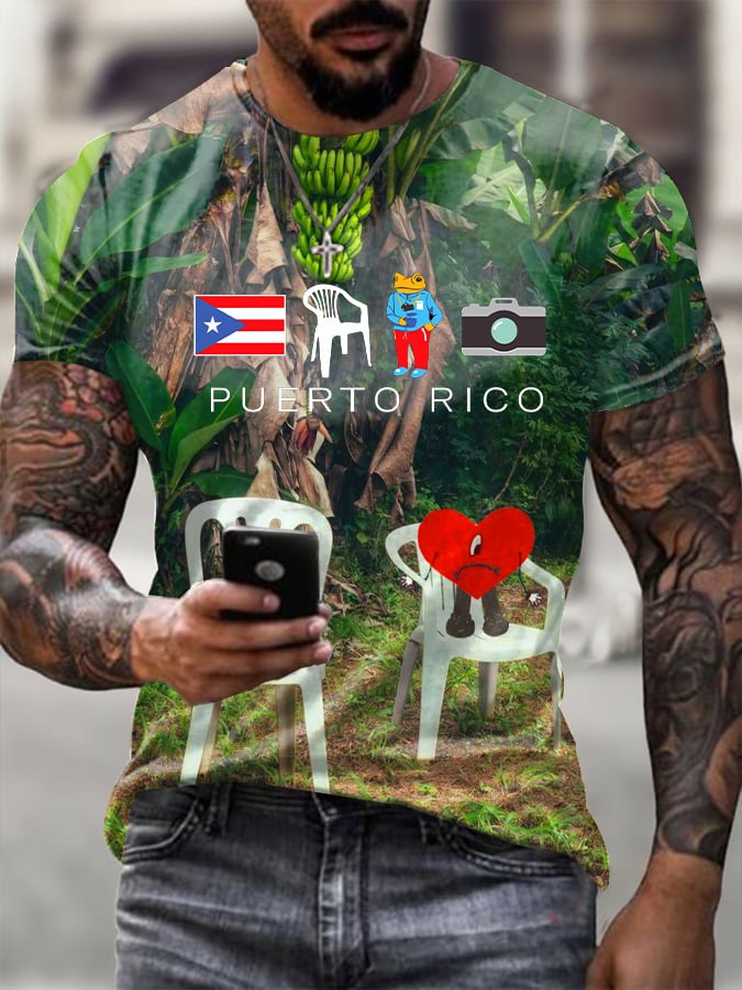 Men's White Chair One-Eyed Heart Tree Frog Print T-Shirt