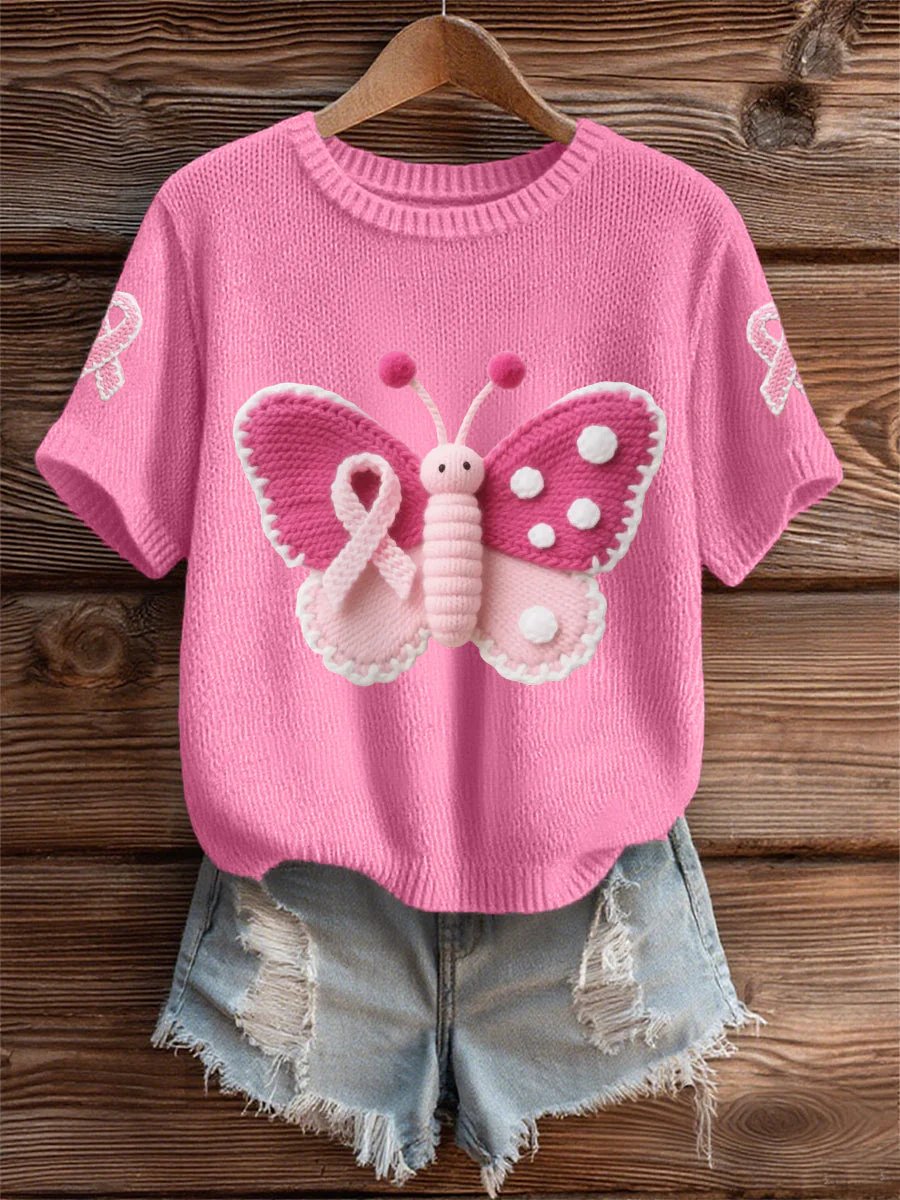 Women's Breast Cancer Awareness Pink Print Short Sleeve T-Shirt