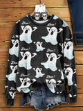 Women's Halloween Ghost Print Crew Neck Sweatshirt