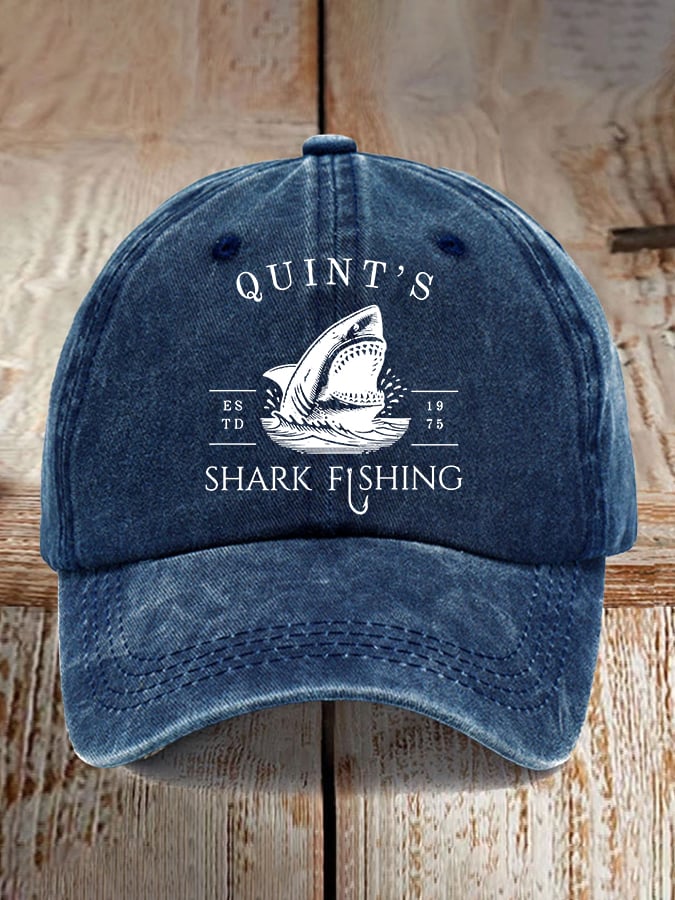 Retro Quints Shark Fishing Print Baseball Cap
