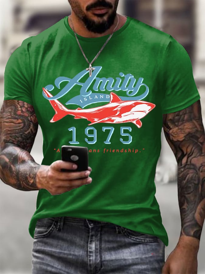 Men's Amity Island 1975 Printed Round Neck T-Shirt