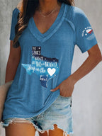 V-Neck Retro Texas Strong The Stars At Night Are Big And Bright Deep In The Heart Of Texas Print T-Shirt