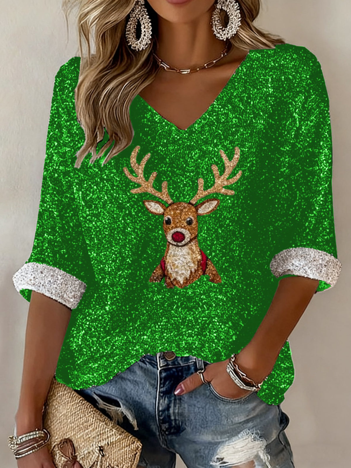Women's Christmas Elk Print Shirt