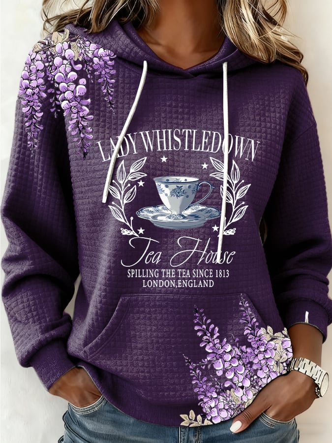 Women's Lady Whistledown Tea House Spilling The Tea Print Casual Sweatshirt
