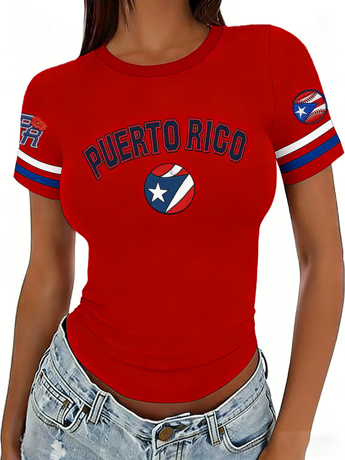 Women's Retro Baseball  Print T-Shirt
