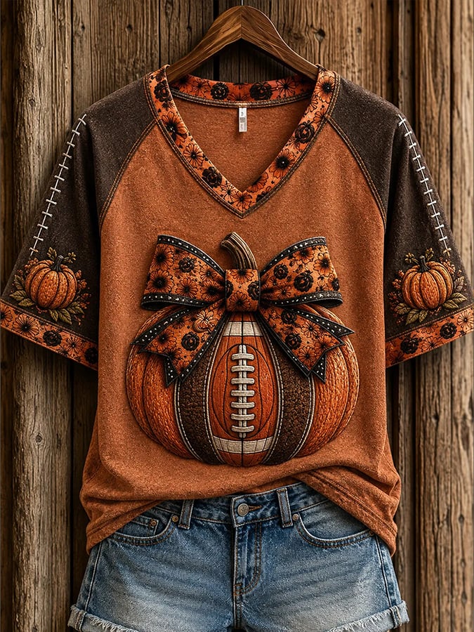 Women's Autumn Pumpkin Pattern Casual Short-Sleeve T-Shirt