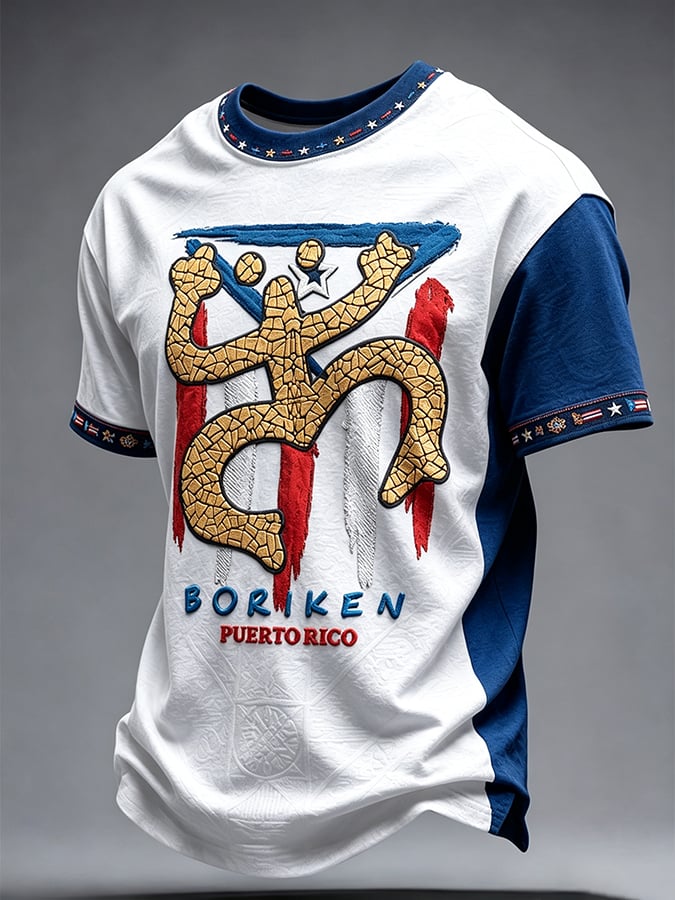 Men's Puerto Rico Art Printed Short-sleeved T-shirt