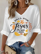 Women's Fall For Jesus He Never Leaves Waffle Long-Sleeved T-Shirt