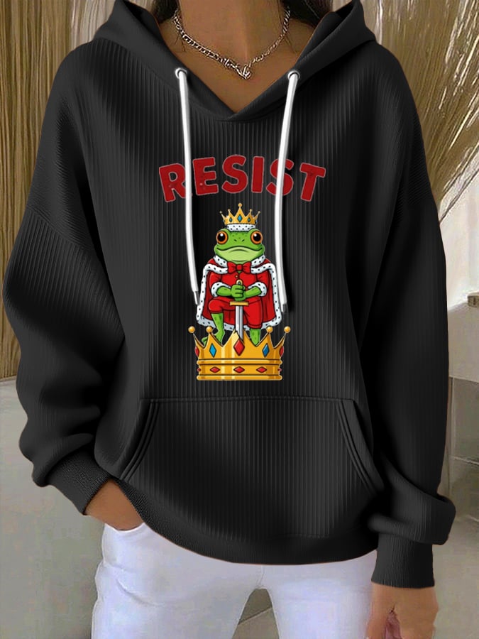 Women's Christmas FDT Crowned Frog Print Hooded Sweatshirt