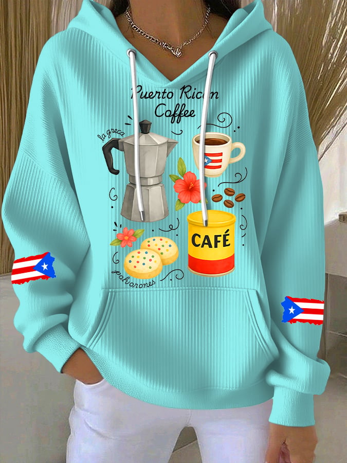 Puerto Rico Color Leisure Women's Print Casual Hoodies