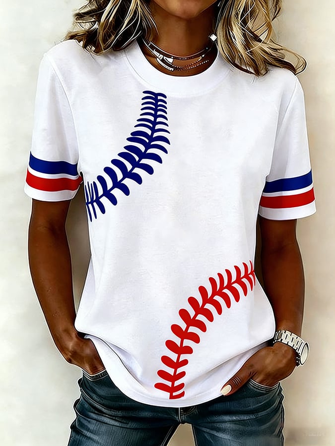 Women's Baseball Fan Print Casual T-Shirt