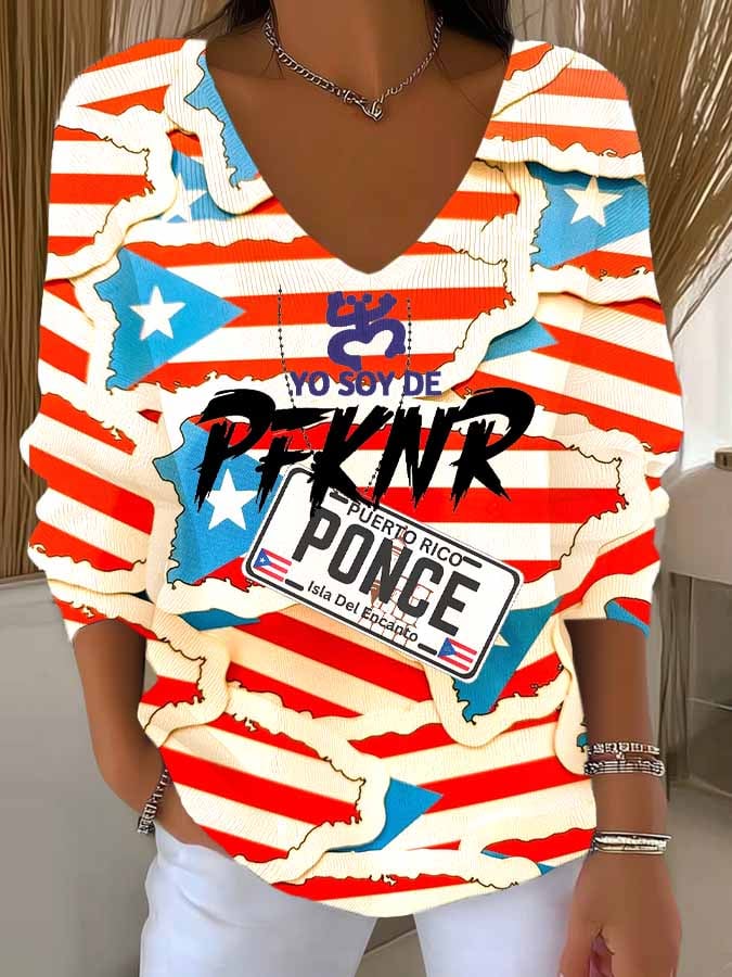 Puerto RIco Singer Pfknr Printed Long Sleeve Top