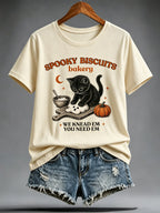 Women's Halloween-themed printed T-shirt