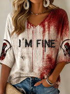 Women's  I'm Fine Halloween Art Print Top