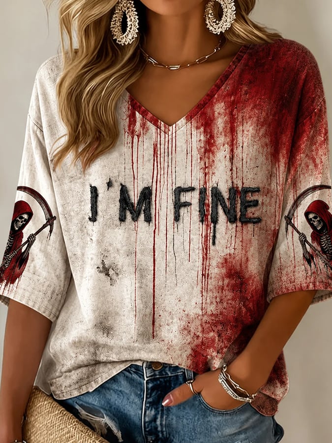 Women's  I'm Fine Halloween Art Print Top