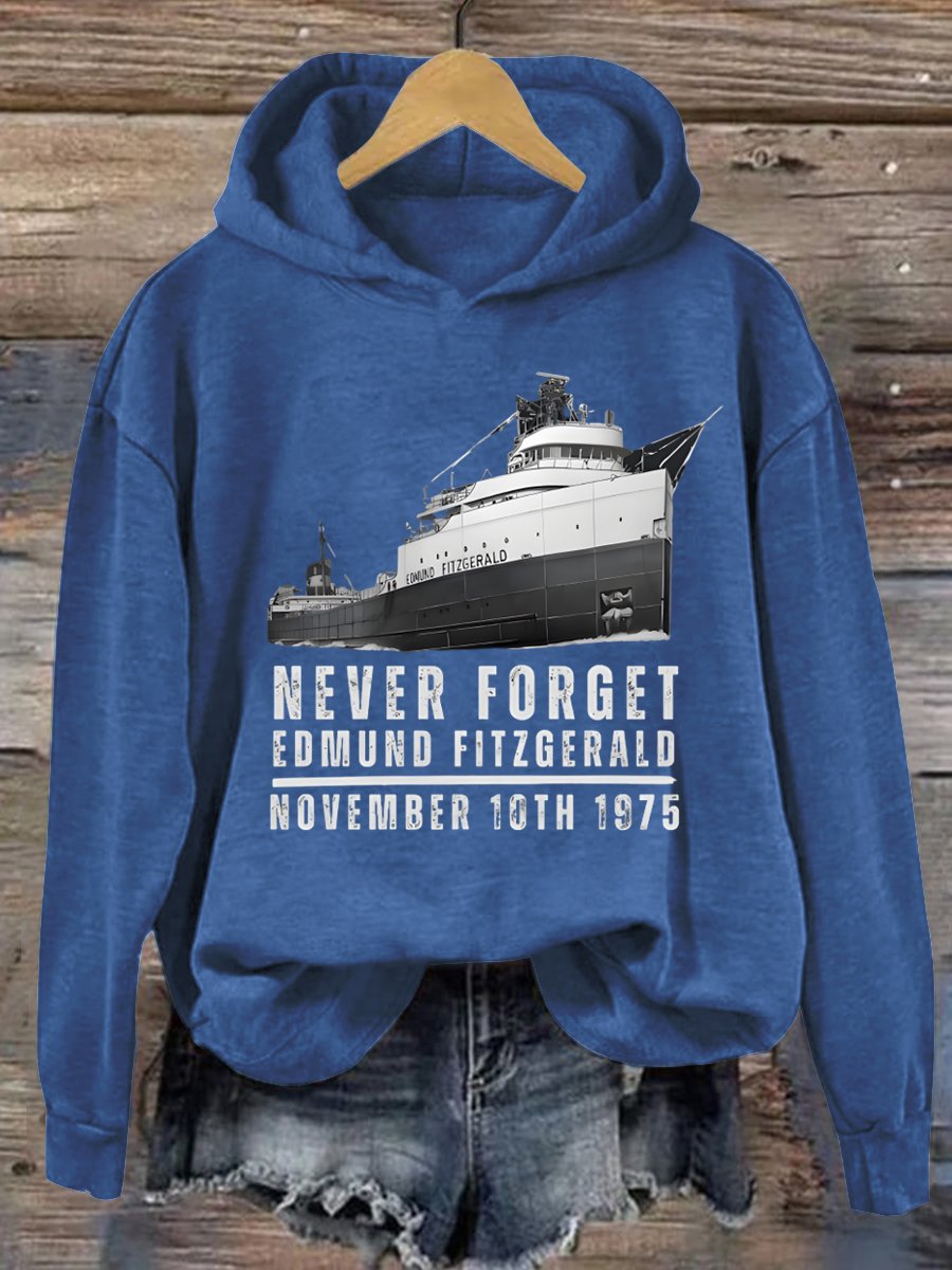 Never Forget Edmund Fitzgerald Art Printed Hooded Sweatshirt