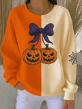 Women's Halloween Pumpkin Print Crew Neck Long Sleeve Top