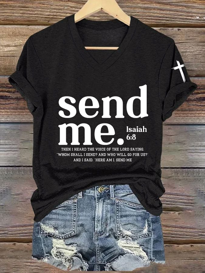 Women's Send Me Isaiah 6 8 Christian Print Casual T-shirt