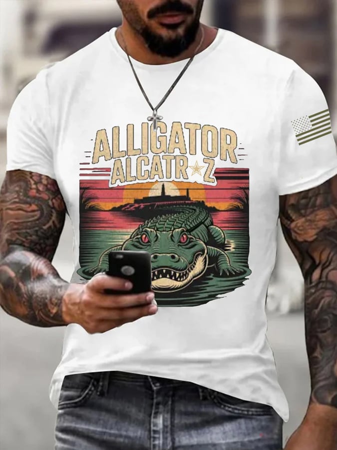 Men's Alligator Alcatraz Print T-Shirt