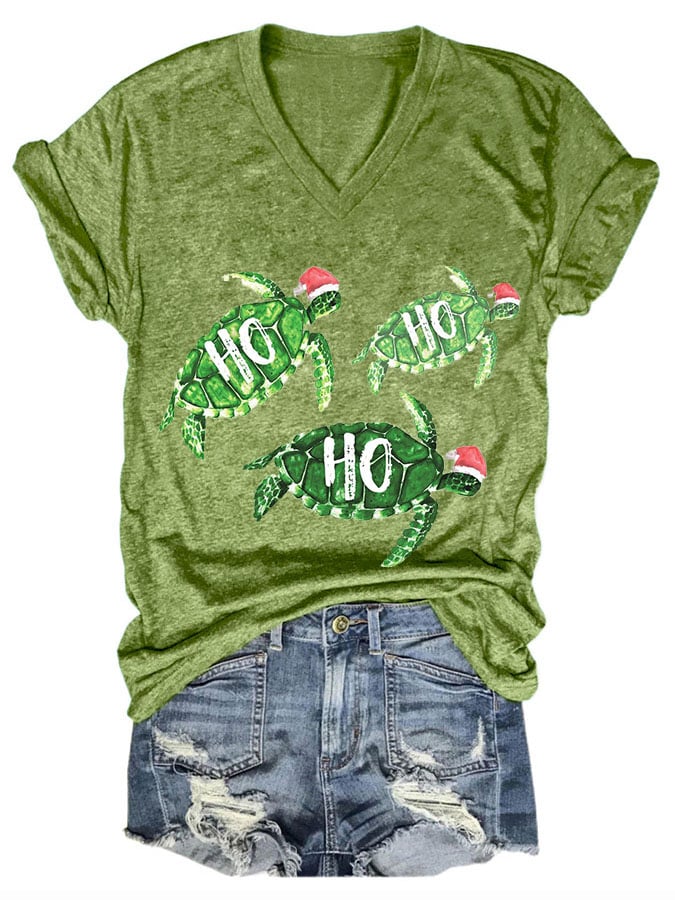 Women's Casual Hawaiian  Christmas Print Short Sleeve T-Shirt