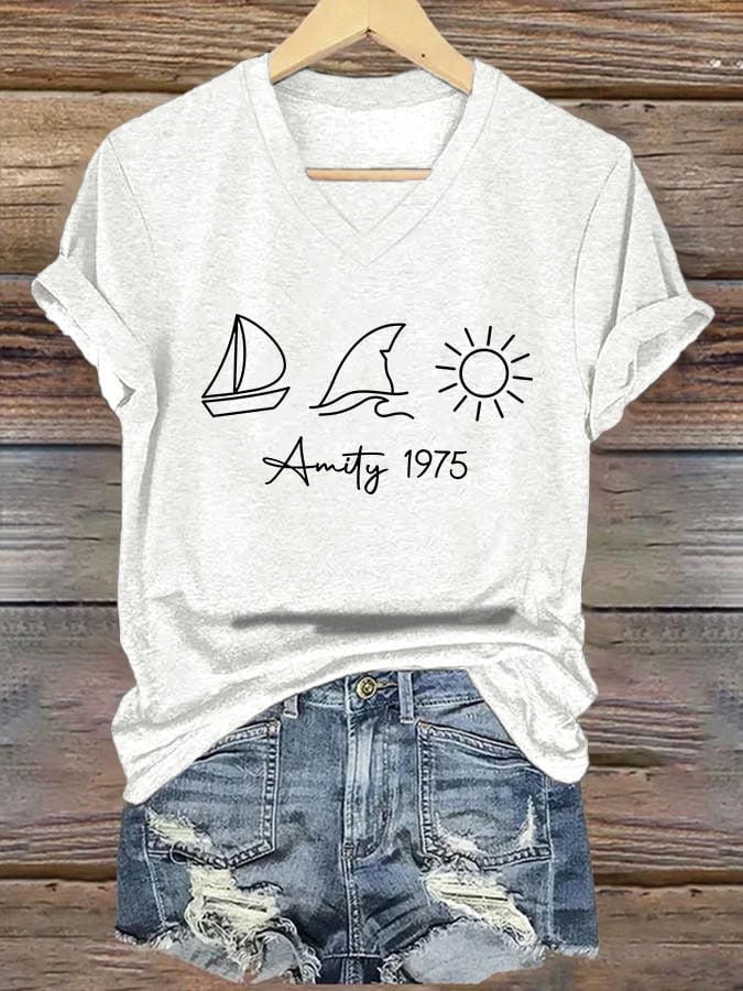 Women's Amity Island 1975 Printed Short-Sleeved T-Shirt