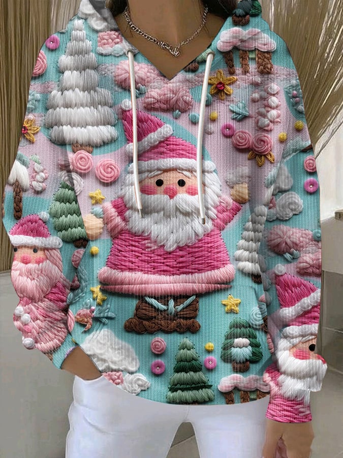 Women's Vintage Pastel Santa Print Casual Sweatshirt