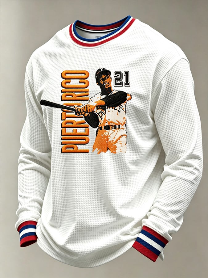 Men's Puerto Rico Baseball Print Long-Sleeve Top