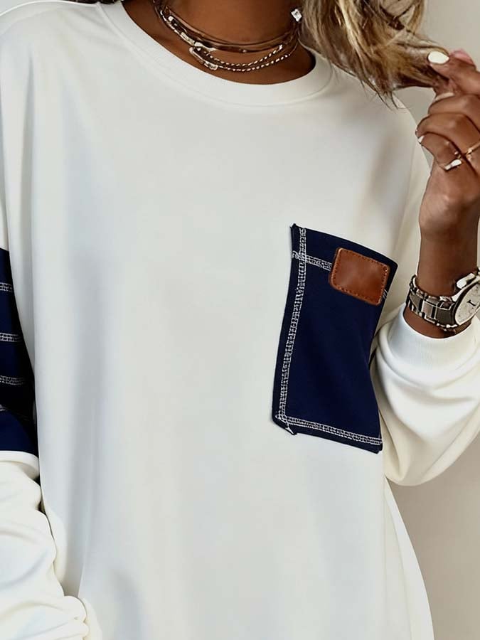 Women'S Casual Loose Contrast Color Stitching Sweatshirt